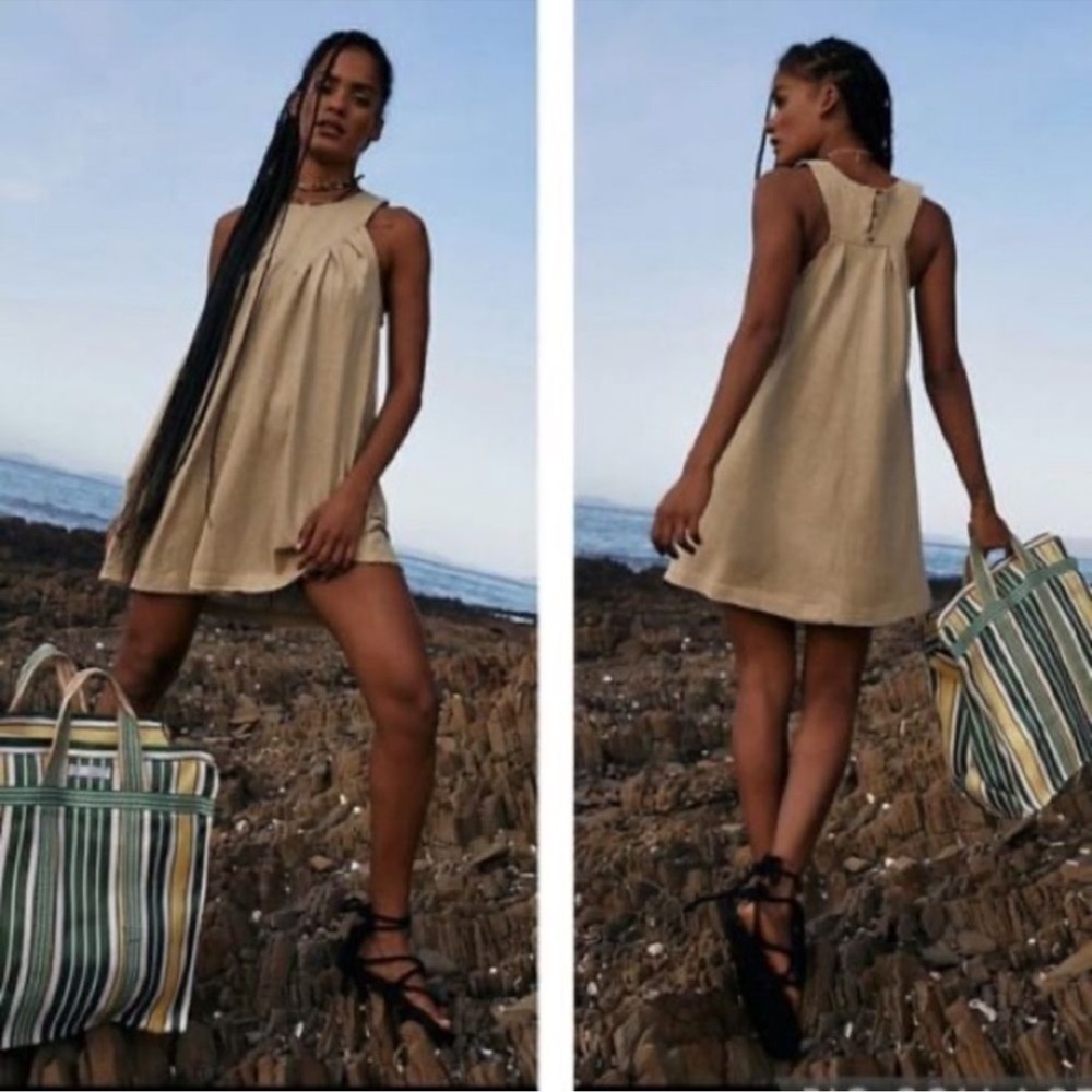 Free People Beach Beat The Heat Tunic Mini Dress in Salt Marsh Size M